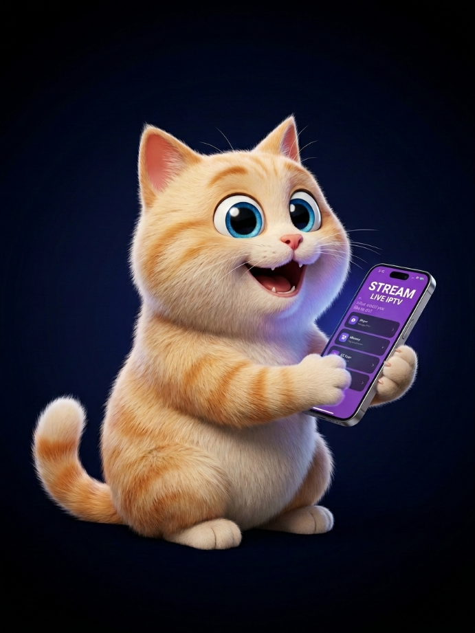 Aer Player — 3D cat holding iPhone with the app
